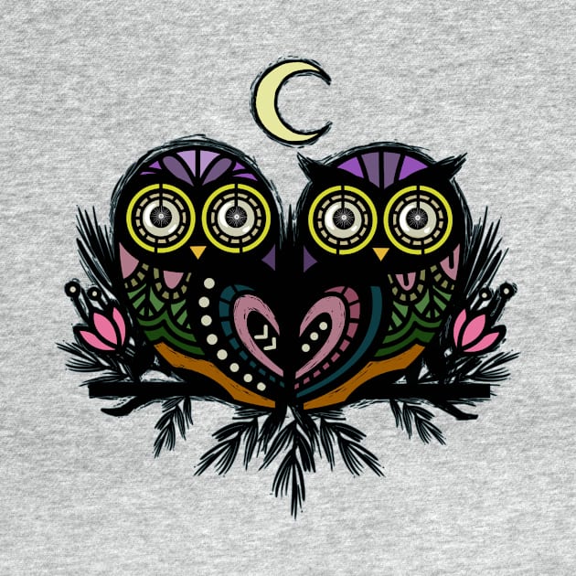 A Perfect Pair Of Midnight Moonlit Owls by LittleBunnySunshine